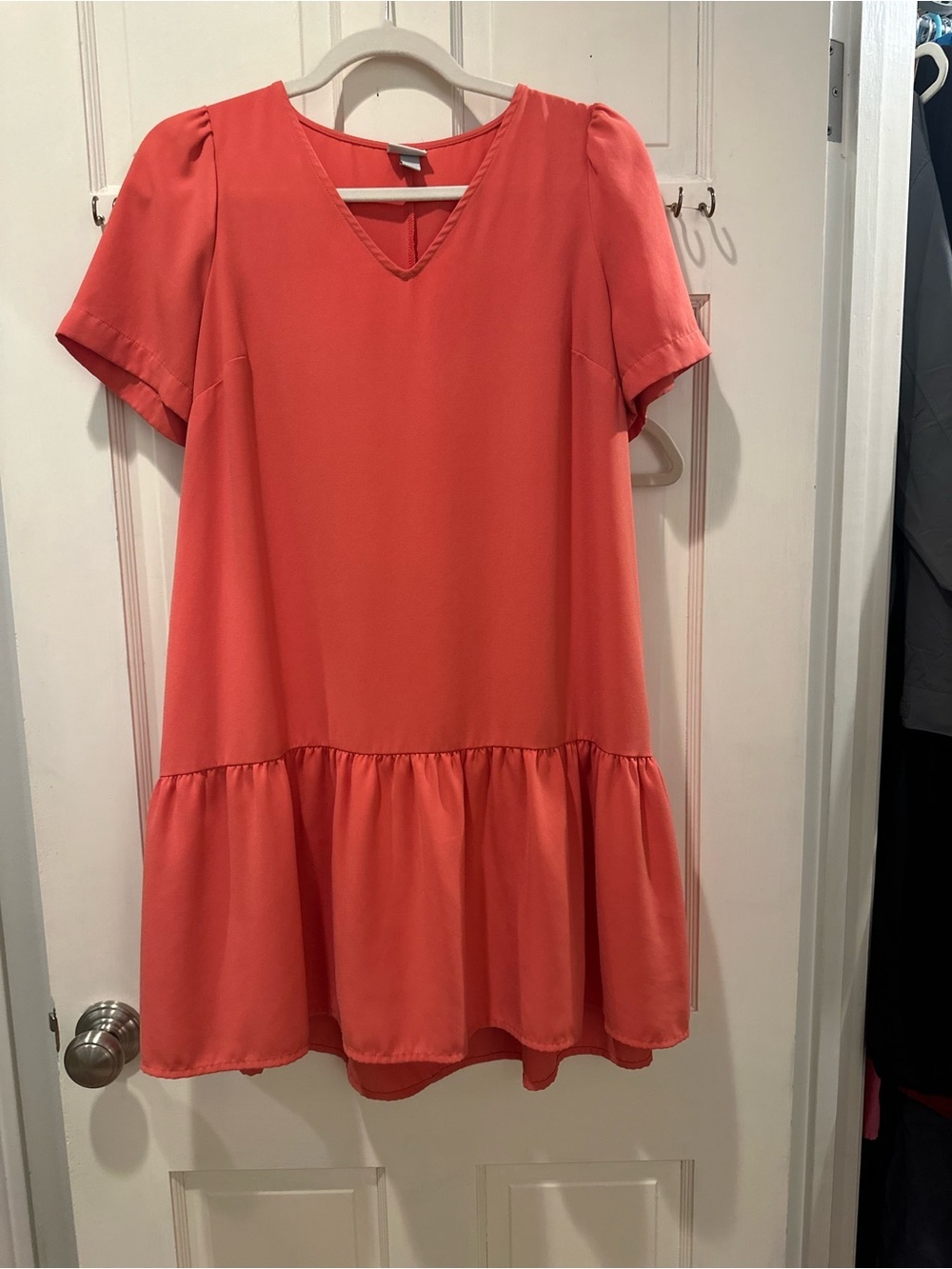 a new day Coral V-Neck Short Sleeve Ruffle-Hem Dress